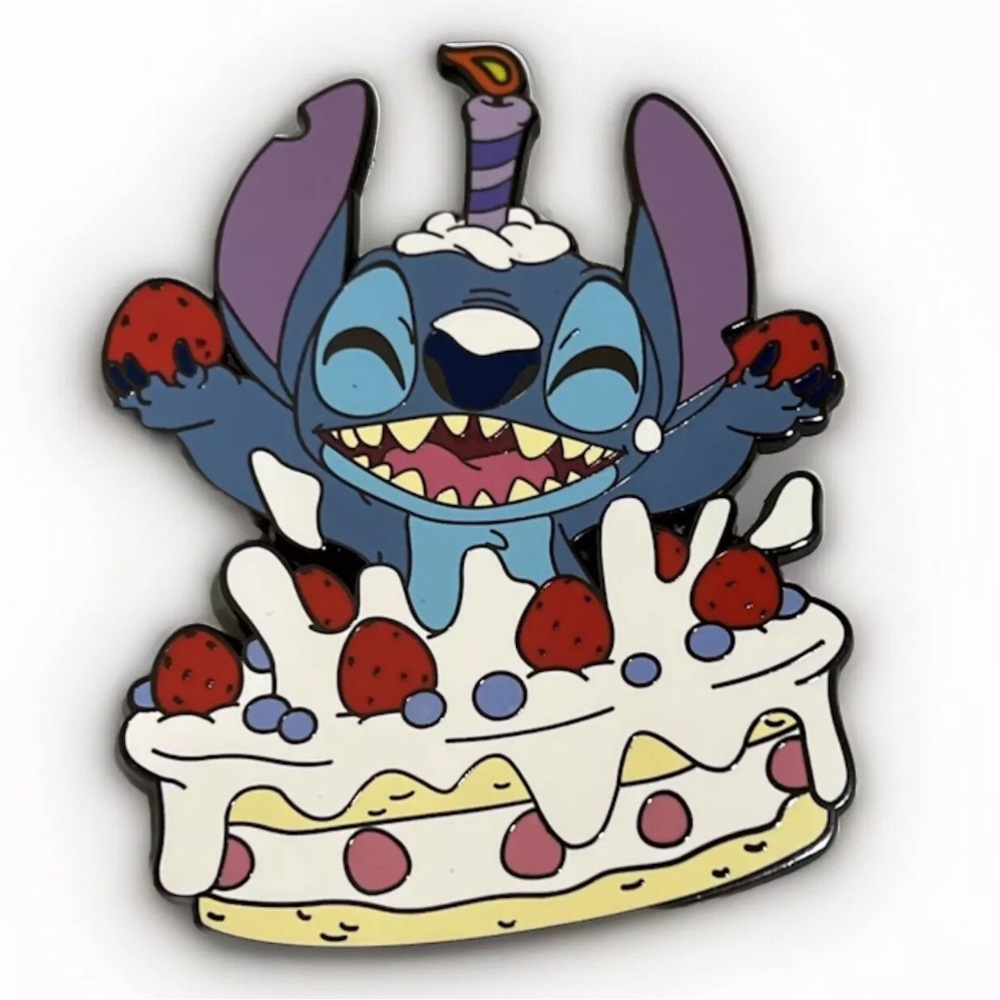 Disney Fantasy Pin Stitch in Birthday Cake Strawberries Candle Head 3 Inch Large
